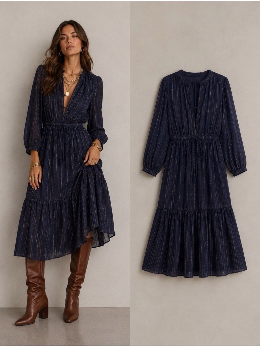 New! Emerson Fry Indian Collection Frances Maritime Lurex Maxi Dress Sz M